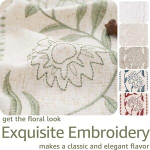 Beige Linen Embroidered Floral Light Filtering Window Curtains - Image 4