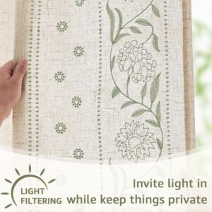 Beige Linen Embroidered Floral Light Filtering Window Curtains - Image 5