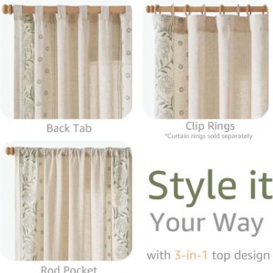 Beige Linen Embroidered Floral Light Filtering Window Curtains - Image 6
