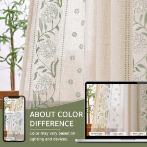 Beige Linen Embroidered Floral Light Filtering Window Curtains - Image 7