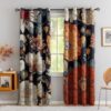 Black Boho Floral Blackout Curtains with Grommets