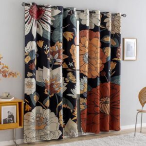 Black Boho Floral Blackout Curtains with Grommets - Image 2