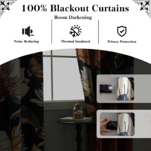 Black Boho Floral Blackout Curtains with Grommets - Image 3