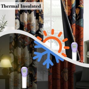 Black Boho Floral Blackout Curtains with Grommets - Image 5