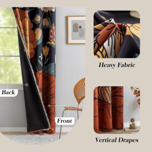 Black Boho Floral Blackout Curtains with Grommets - Image 6
