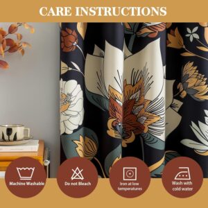 Black Boho Floral Blackout Curtains with Grommets - Image 7