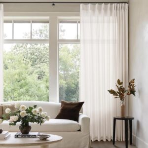 Cream Ivory Pinch Pleated Sheer Linen Curtain Panel