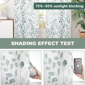 Green Leaf Print White Room Darkening Curtain Panel - Image 3