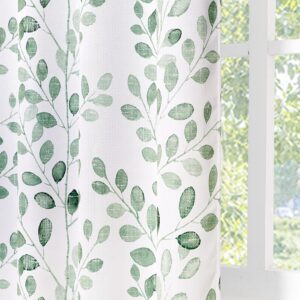 Green Leaf Print White Room Darkening Curtain Panel