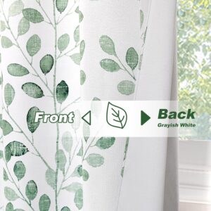 Green Leaf Print White Room Darkening Curtain Panel - Image 4