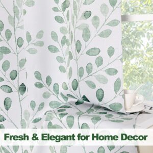 Green Leaf Print White Room Darkening Curtain Panel - Image 6