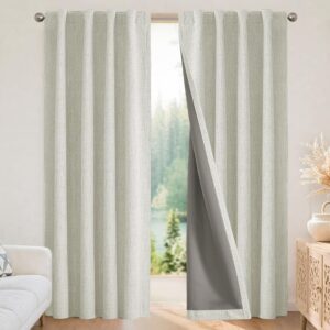 Light Beige Linen Textured Blackout Curtains with Back Tabs