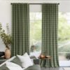 Moss Green Plaid Checkered Light Filtering Window Curtains