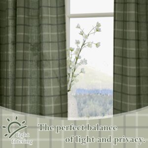 Moss Green Plaid Checkered Light Filtering Window Curtains - Image 3