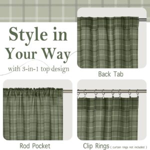 Moss Green Plaid Checkered Light Filtering Window Curtains - Image 4