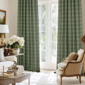 Moss Green Plaid Checkered Light Filtering Window Curtains - Image 5