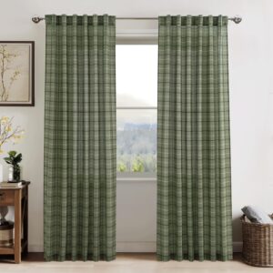 Moss Green Plaid Checkered Light Filtering Window Curtains - Image 6